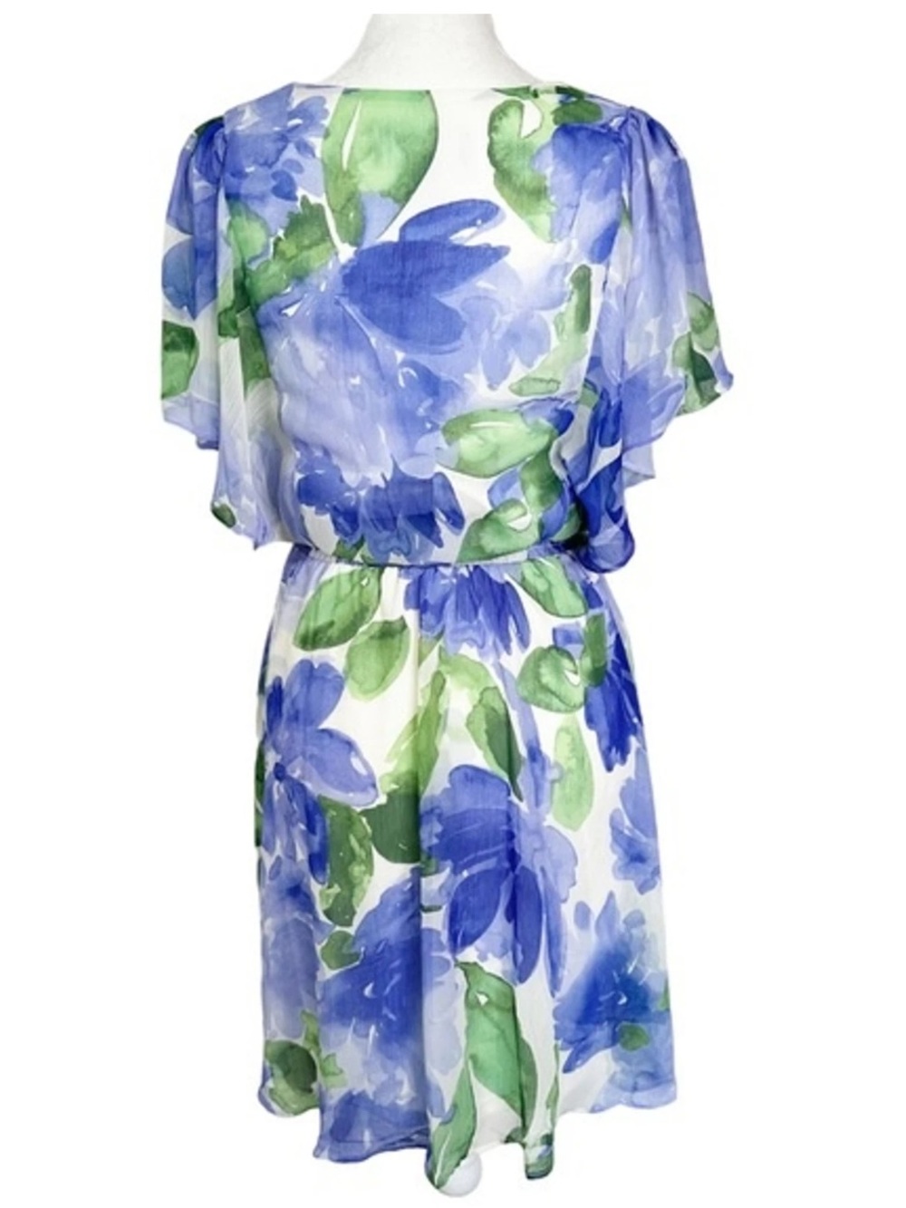 DKNY Floral V-Neck Smocked Waist Flutter Sleeveless Dress Women’s Size 2 - Picture 3 of 16